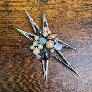 Vintage EMMONS Silver and Pearl Starburst Atomic Space Age Brooch Pin 1960’s